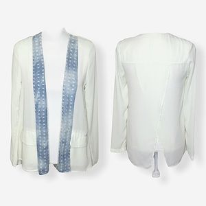 Love Richie sheer cream blazer with blue trim Size small